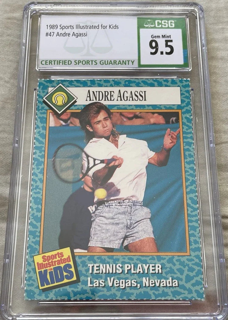 1989 Sports Illustrated for Kids Andre Agassi graded tennis trading card, gem mint 9.5, in case