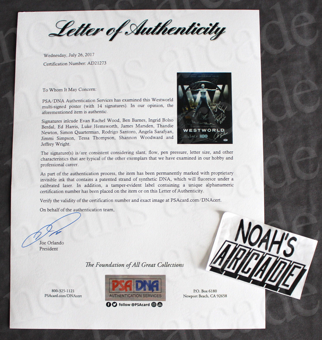 PSA/DNA Screws Up Authenticating a Westworld Cast Autographed Poster