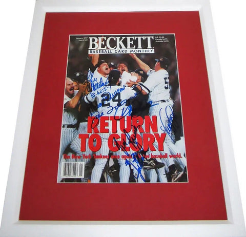 Framed Beckett magazine cover featuring 1996 Yankees celebration, signed, baseball memorabilia