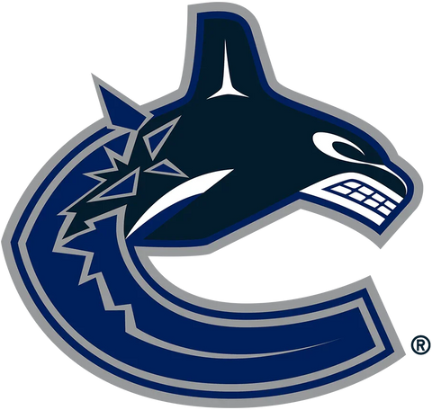 Vancouver Canucks logo featuring stylized orca whale in blue and silver hockey design