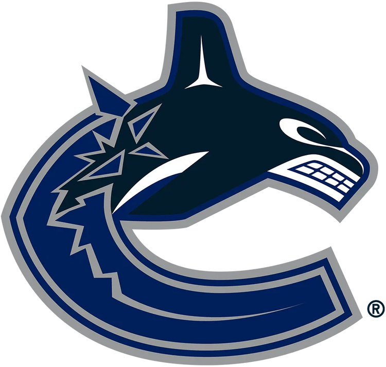 Vancouver Canucks logo featuring stylized orca whale in blue and silver hockey design