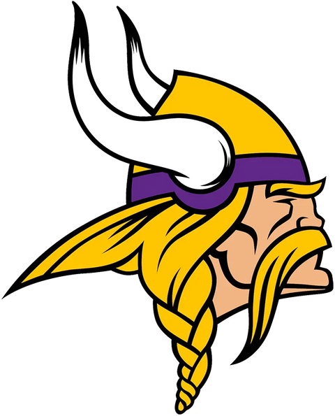 Minnesota Vikings logo featuring a Viking head with horned helmet and yellow braids