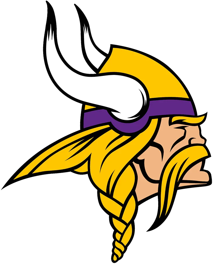 Minnesota Vikings logo featuring a Viking head with horned helmet and yellow braids