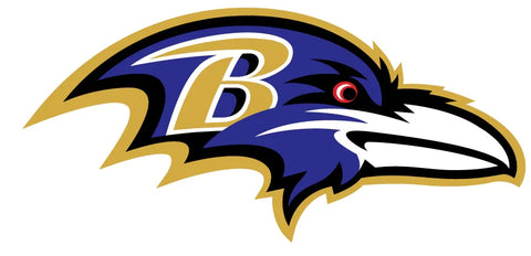Baltimore Ravens logo featuring stylized raven head with bold B letter in purple, gold, and black