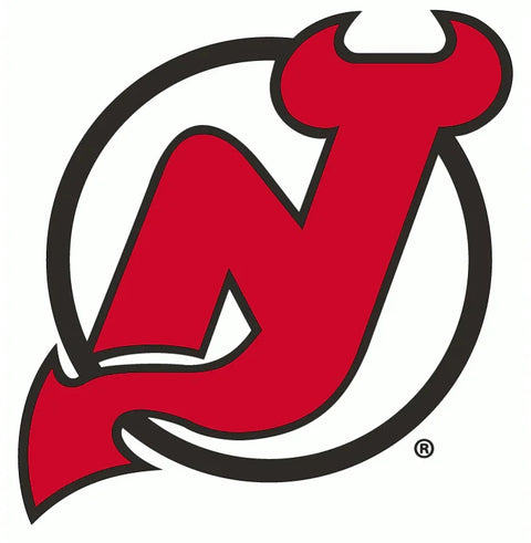 Red NHL hockey team logo with devil tail and horns on a white background