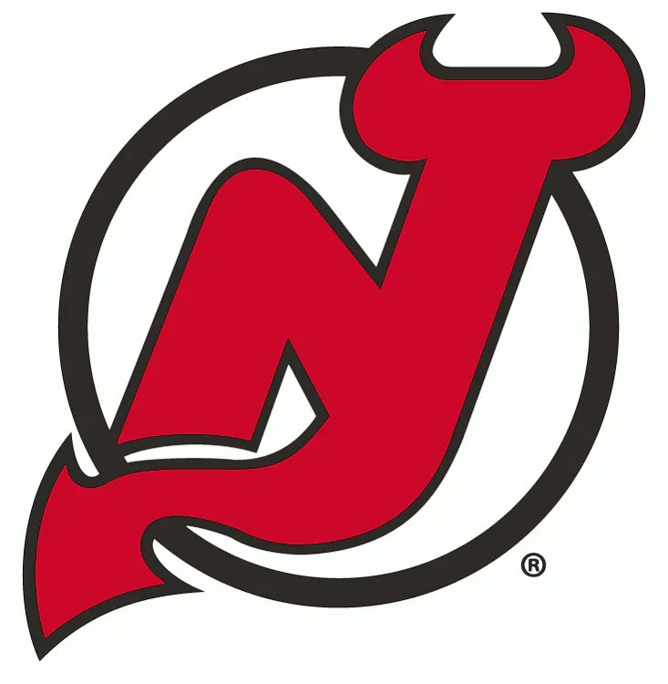 Red NHL hockey team logo with devil tail and horns on a white background