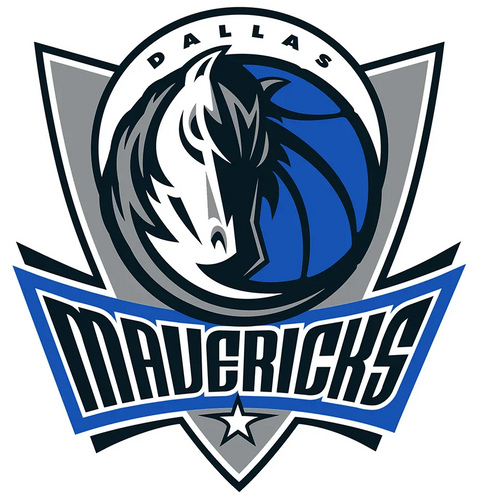 Dallas Mavericks NBA logo with horse head, basketball, star, and bold team lettering