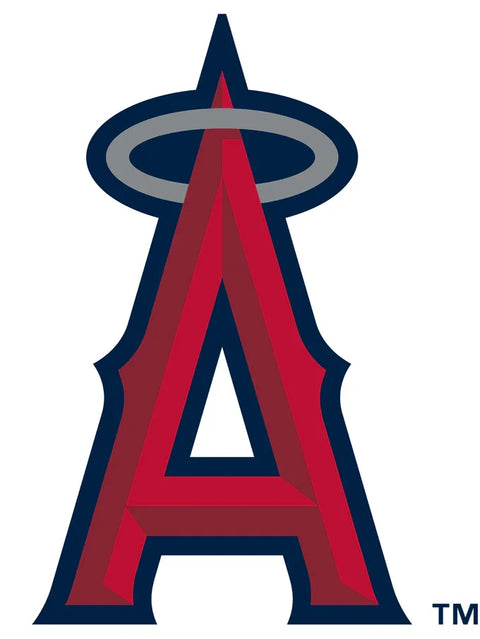 Red and blue letter A with silver halo, Los Angeles Angels logo on white background