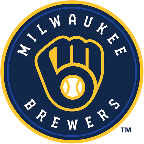 Milwaukee Brewers logo featuring mitt and baseball in blue and gold circle design
