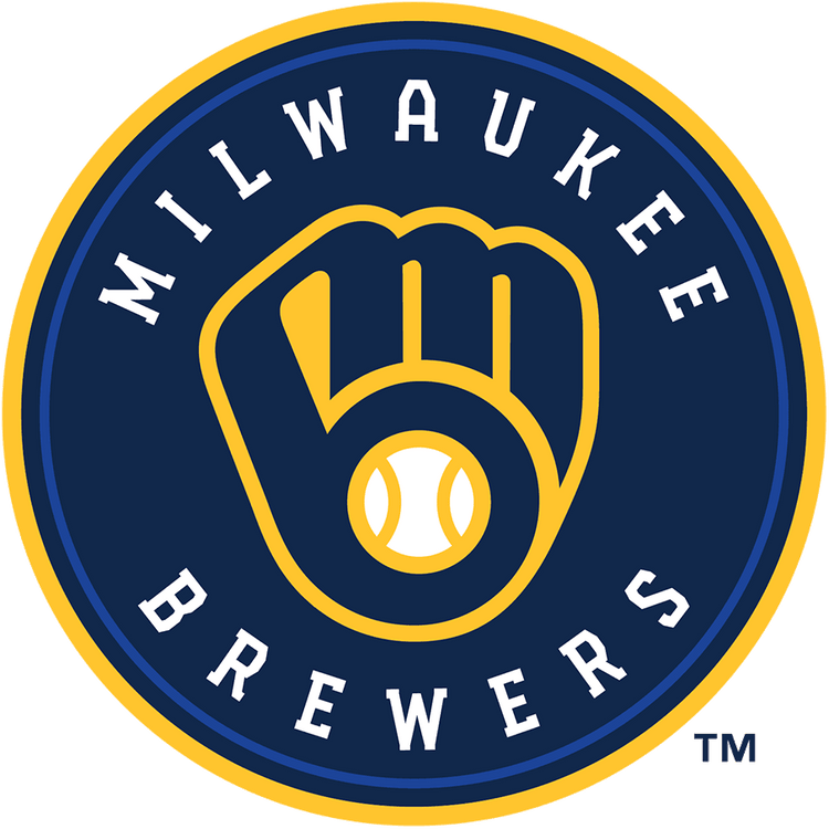 Milwaukee Brewers logo featuring mitt and baseball in blue and gold circle design