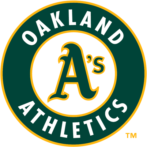 Oakland Athletics logo with green and gold A's text in a circle, MLB baseball team emblem