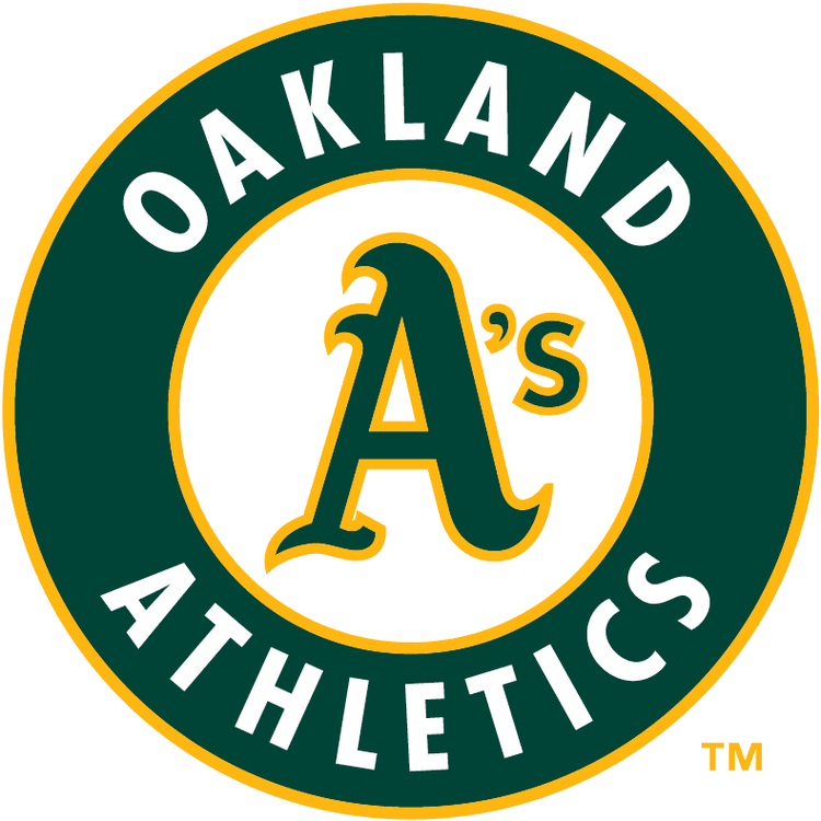 Oakland Athletics logo with green and gold A's text in a circle, MLB baseball team emblem