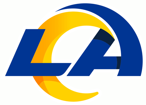 Blue and yellow Los Angeles Rams football team logo with stylized LA lettering and horn design.