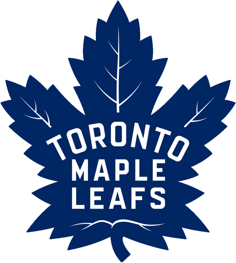 Toronto Maple Leafs blue maple leaf logo with white text, NHL hockey team emblem