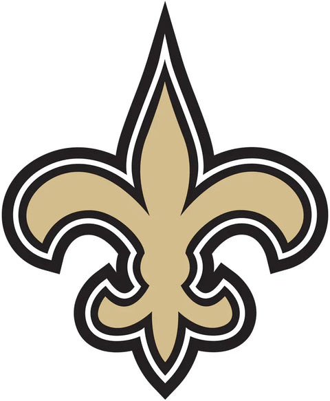 Gold fleur-de-lis symbol outlined in black, sports memorabilia icon on white background.