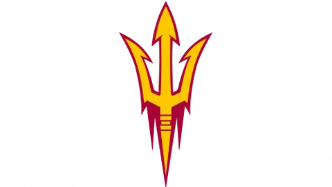 Arizona State Sun Devils maroon and gold pitchfork logo on black background