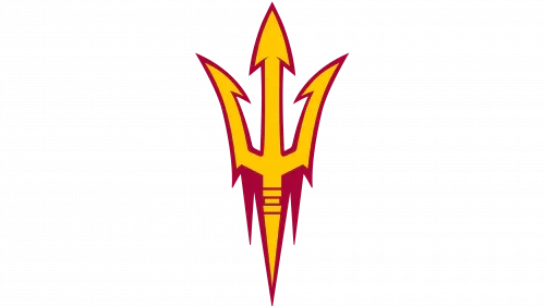 Arizona State Sun Devils maroon and gold pitchfork logo on black background