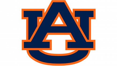Auburn Tigers logo with bold navy blue AU letters outlined in orange on a transparent background