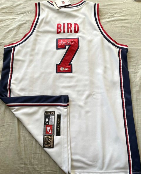 Larry Bird USA basketball jersey white size 2XL with number 7 and autograph on back
