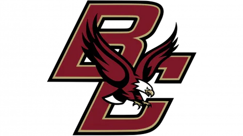Boston College Eagles logo with maroon BC letters and flying eagle on black background