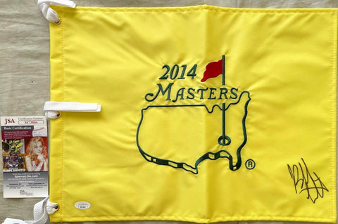 2014 Masters golf flag yellow with embroidered logo, signature, and JSA authentication card