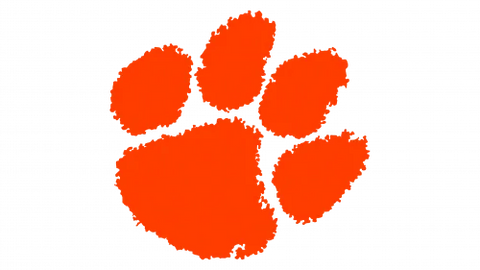 Orange tiger paw print logo on a black background, symbolizing collegiate sports team