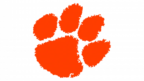 Orange tiger paw print logo on a black background, symbolizing collegiate sports team