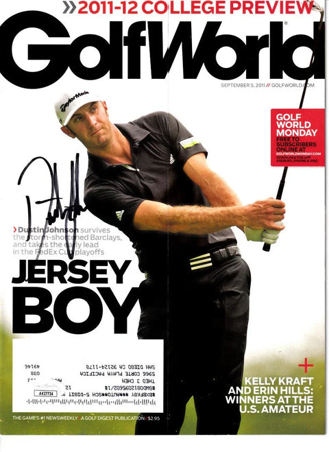 Signed Golf World magazine cover featuring golfer swinging club, 2011-12 college preview edition.