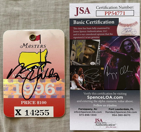 1996 Masters golf badge signed with JSA authentication card, collectible sports memorabilia