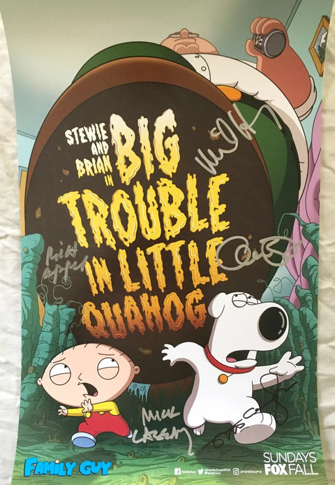 Family Guy poster with Stewie and Brian, signed, Big Trouble in Little Quahog episode art