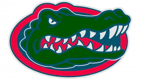 Florida Gators logo featuring a green alligator head with orange and blue outline