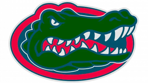 Florida Gators logo featuring a green alligator head with orange and blue outline