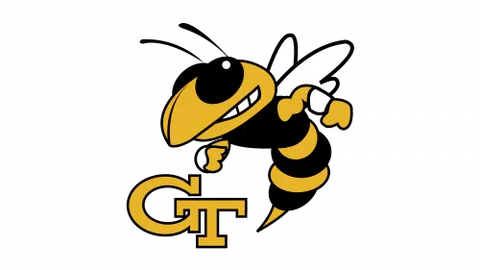 Georgia Tech Yellow Jackets logo featuring a yellow and black hornet mascot next to GT letters