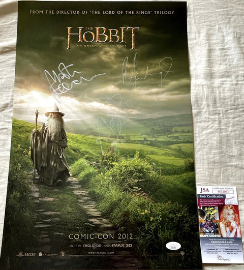 The Hobbit An Unexpected Journey signed movie poster featuring Gandalf walking in a green landscape, Comic-Con 2012 edition with certification card.