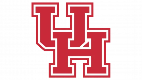 Red and white Houston Cougars interlocking UH logo, NCAA college sports symbol