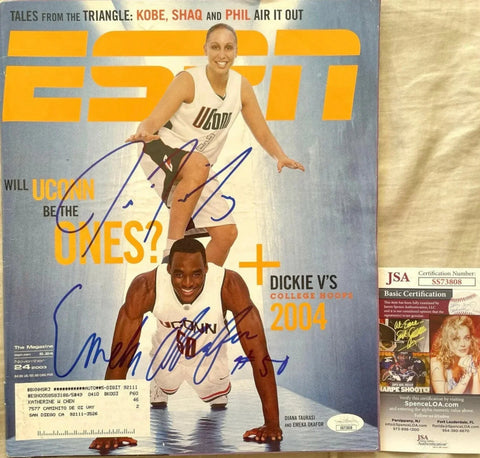 Signed ESPN magazine cover featuring UConn basketball players, with authentication card