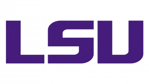 Purple LSU logo on a black background, collegiate sports emblem