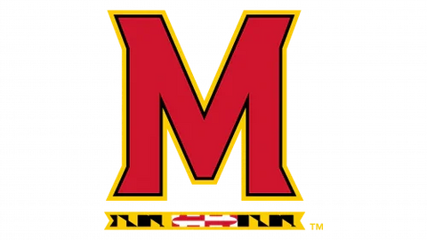 Maryland Terrapins red M logo with yellow and black outline and Maryland flag detail