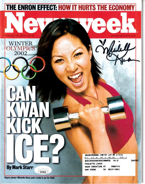 Autographed Newsweek magazine cover featuring figure skater with dumbbell, Winter Olympics 2002