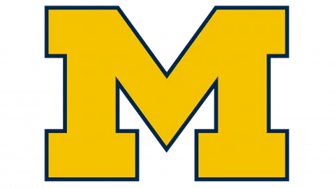 Yellow block M logo for University of Michigan Wolverines on a black background