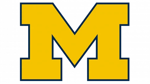 Yellow block M logo for University of Michigan Wolverines on a black background