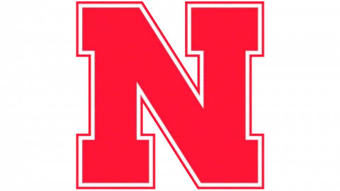Nebraska Cornhuskers bold red N logo with white outline, NCAA college team emblem