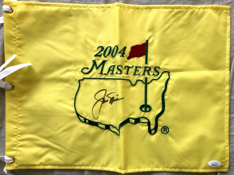 2004 Masters golf flag with embroidered logo and signature on yellow fabric
