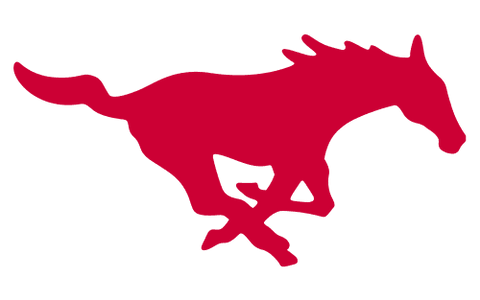 Red running mustang silhouette logo, SMU Mustangs mascot, college sports emblem