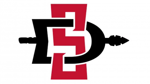 San Diego State Aztecs logo with red and black interlocking letters and spear design