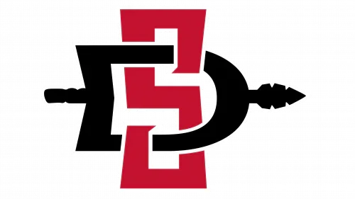 San Diego State Aztecs logo with red and black interlocking letters and spear design