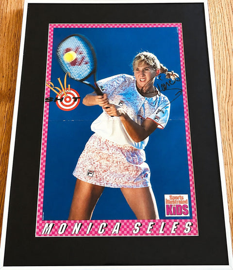 Autographed Monica Seles tennis poster, Sports Illustrated Kids, framed signed memorabilia