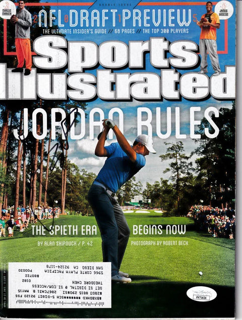 Signed Sports Illustrated cover featuring golfer on golf course, NFL Draft Preview, Spieth Era