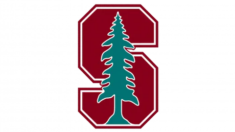 Red block S with green tree, Stanford Cardinal logo, NCAA college sports emblem
