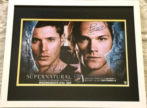 Framed Supernatural season 8 poster with multiple cast autographs